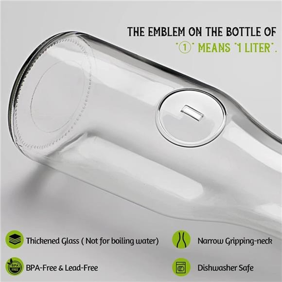 Set of 4 Glass Carafe with Lid, 1 Liter Beverage Serveware Carafe, Clear Glass - Picture 2 of 6